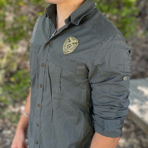 D&G DOLCE GABBANA SOLDIER GREEN ARMY LONG SLEEVE SHIRT M 48 UNIFORM SECURITY GUY - Picture 10 of 15